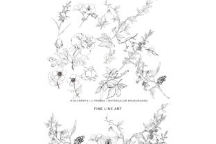 Download Hand Drawn Fine Line Wild Flowers Set - Hand drawn Collection